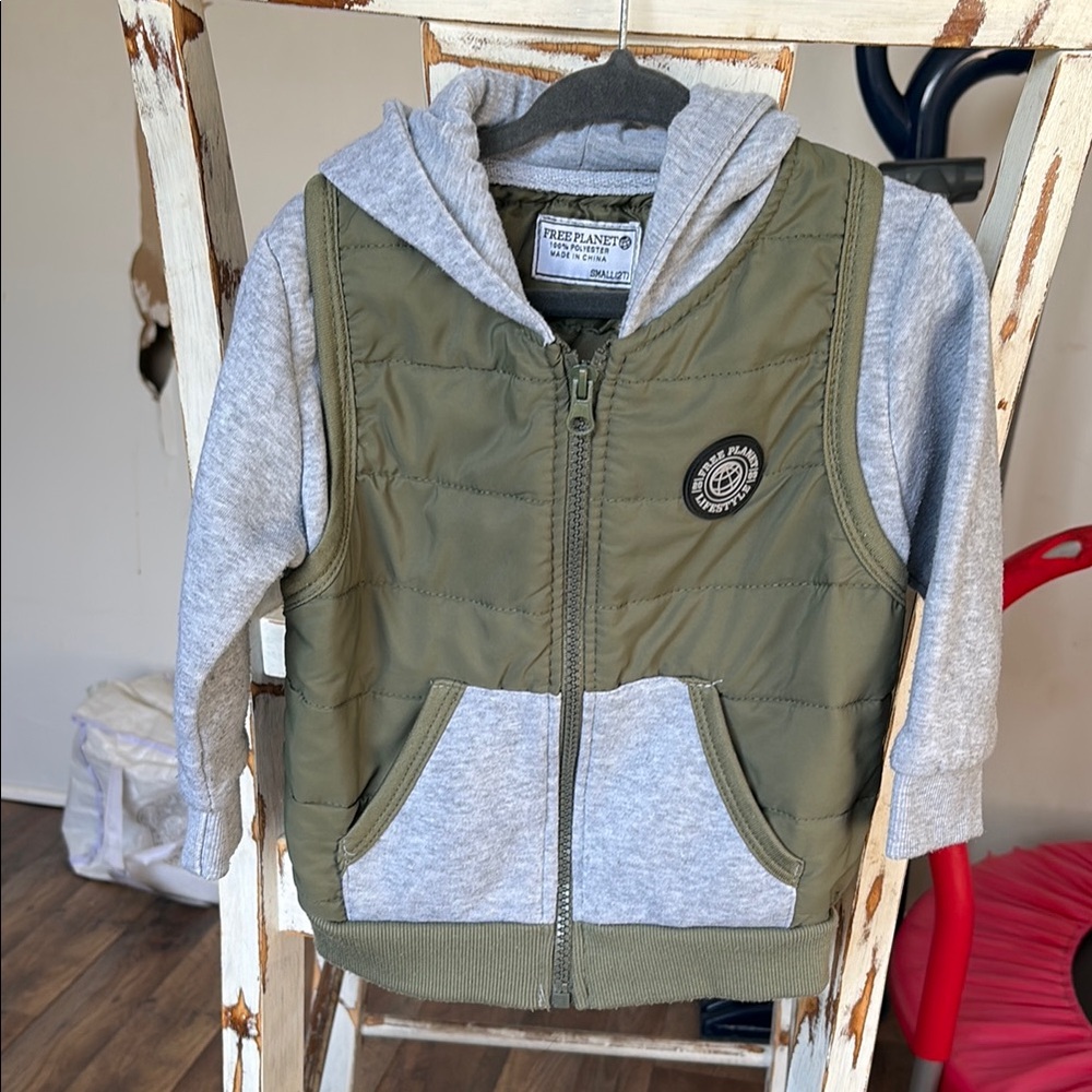 Free Planet Green and Gray Hooded Vest